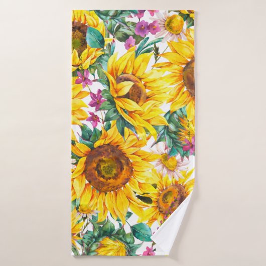 Fleurs de soleil d'aquarelle été vintage patte tra (Serviette de bain)