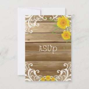 Fleurs de soleil en bois de grange et RSVP en dent