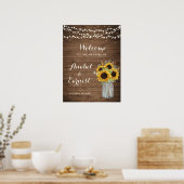 Fleurs de soleil en bois rustique Lumières Affiche (Cuisine)