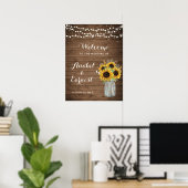 Fleurs de soleil en bois rustique Lumières Affiche (Bureau à domicile)