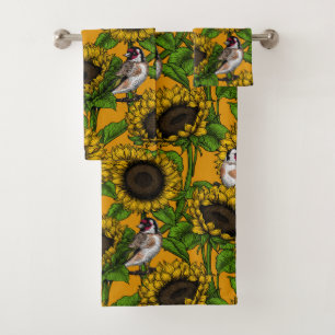 Fleurs de soleil et ailerons d'or sur orange