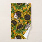 Fleurs de soleil et ailerons d'or sur orange (Serviette à main)