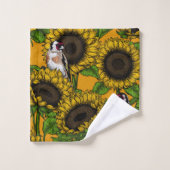 Fleurs de soleil et ailerons d'or sur orange (Gant de toilette)