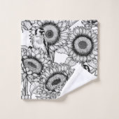 Fleurs de soleil et ailerons en noir et blanc (Gant de toilette)