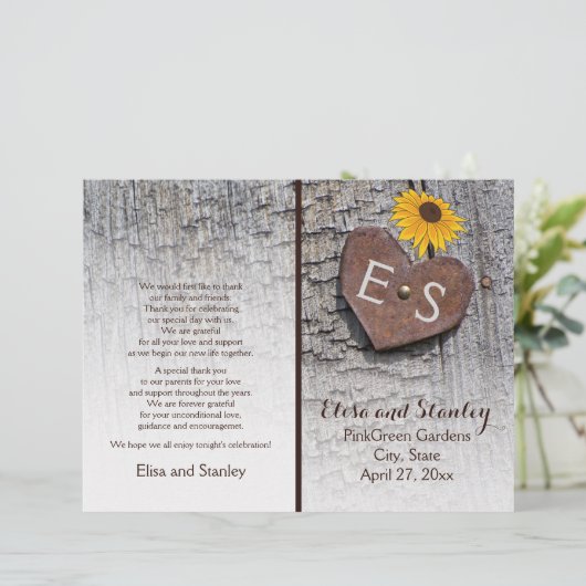 Fleurs de soleil et coeur sur le programme de mari (Debout devant)