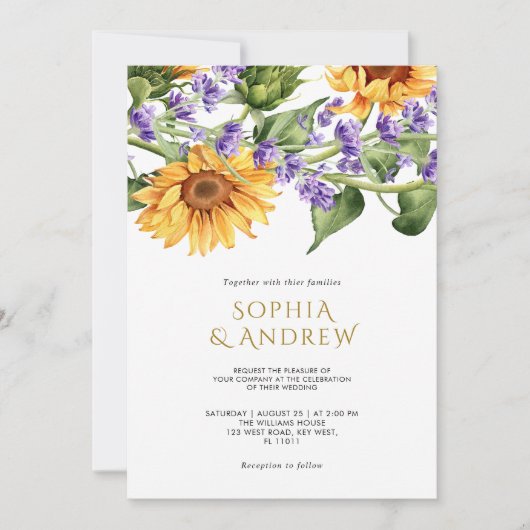 Fleurs de soleil et Faire-part de mariage de lavan (Devant)