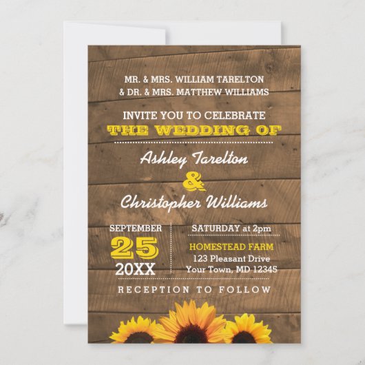 Fleurs de soleil et Faire-part de mariage en bois (Devant)