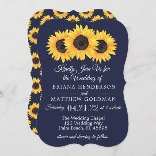 Fleurs de soleil Invitations de mariage Pays Bleu (Devant / Derrière)