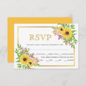 Fleurs de soleil jaunes, cadre or mariage carte RS (Devant / Derrière)