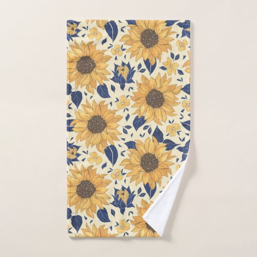 Fleurs de soleil Jaunes et Navy (Serviette à main)