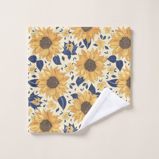 Fleurs de soleil Jaunes et Navy (Gant de toilette)