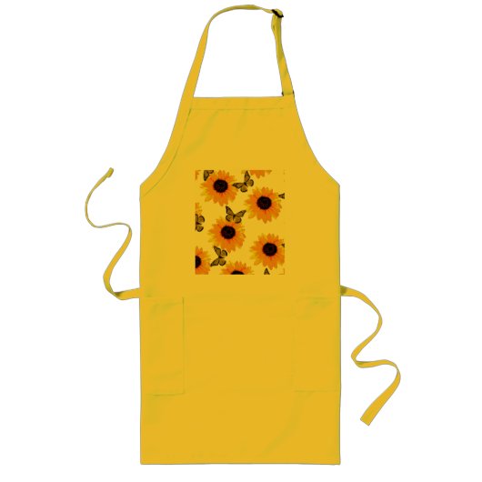 Fleurs De Soleil Jaunes Et Papillons, Long Tablier (Devant)