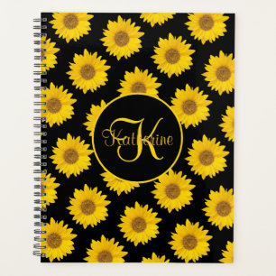 Fleurs de soleil jaunes sur Monogramme noir