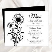 Fleurs de soleil noir blanc Floral menu Mariage