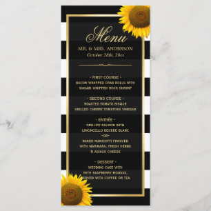 Fleurs de soleil noir blanc rayé Mariage Menu