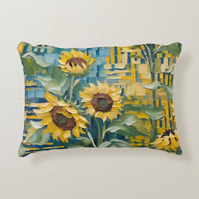 Fleurs de soleil réversible - coussin d'art style  (Devant)
