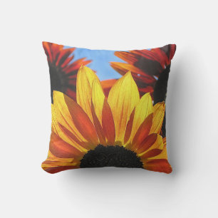 Fleurs de soleil rouges et jaunes Floral Coussin e