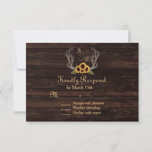 Fleurs de soleil rustiques Antlers Mariage RSVP (Dos)