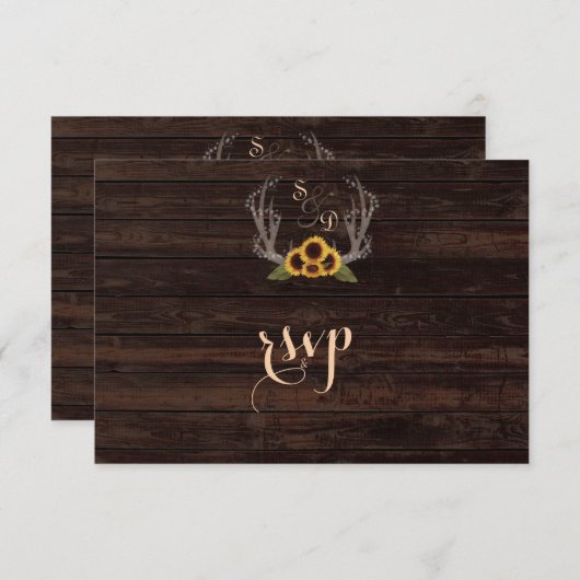 Fleurs de soleil rustiques Antlers Mariage RSVP (Devant / Derrière)