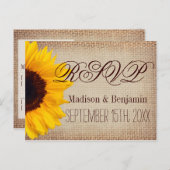 Fleurs de soleil rustiques Burlap RSVP CARTES POST (Devant / Derrière)