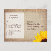 Fleurs de soleil rustiques Burlap RSVP CARTES POST (Dos)