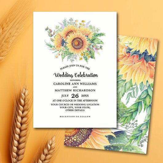Fleurs de soleil rustiques de pays Invitations de 
