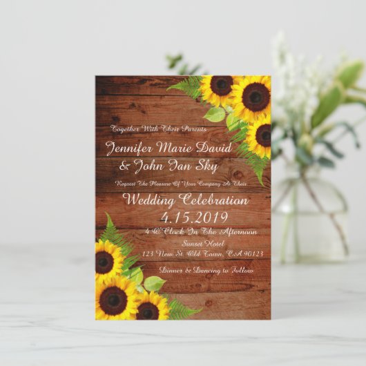 Fleurs de soleil rustiques Faire-part de mariage d (Debout devant)