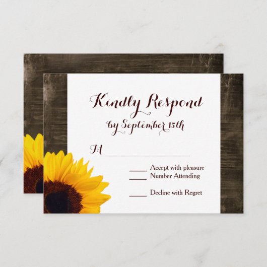 Fleurs de soleil rustiques Mariage en bois RSVP Ca (Devant / Derrière)