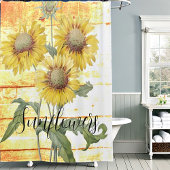 Fleurs de soleil sur rideau de douche en bois
