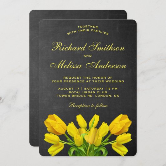 Fleurs de tulipe jaune vif Faire-part de mariage (Devant / Derrière)