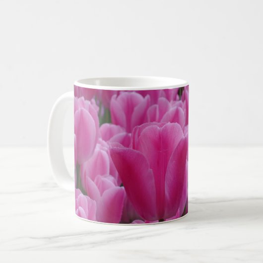 Fleurs de tulipe rose Mug de café blanc (Devant gauche)