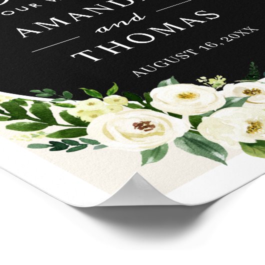 Fleurs de verdure blanche ivoire Affiche de bienve (Coin)