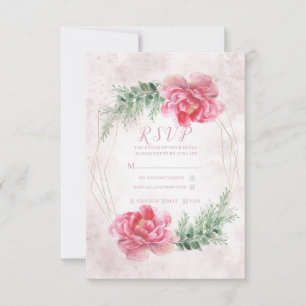 Fleurs de verdure rose pastel aquarelle RSVP de ma