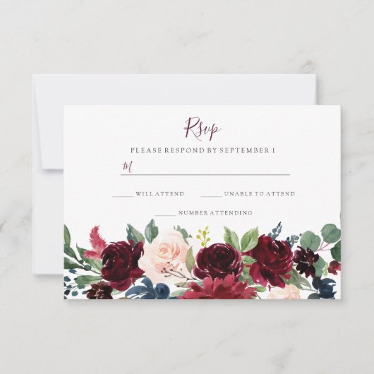 Fleurs de vin rouge Bourgogne Elégant Mariage RSVP (Devant)