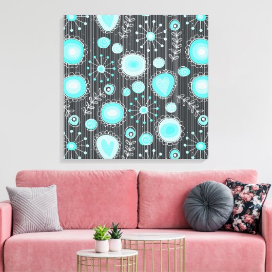 Fleurs de Whimsical en toile enveloppée Turquoise (Insitu(Salon))