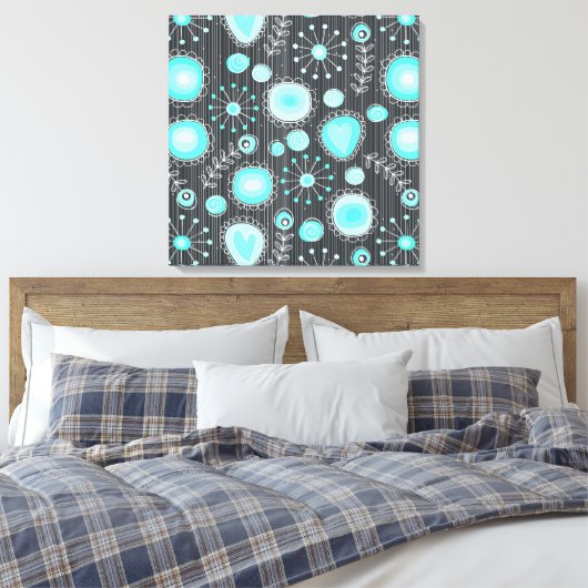 Fleurs de Whimsical en toile enveloppée Turquoise (Insitu(Chambre))