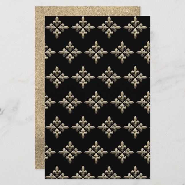 Fleurs des Lys Pattern on Black met gouden rug (Voorkant / Achterkant)