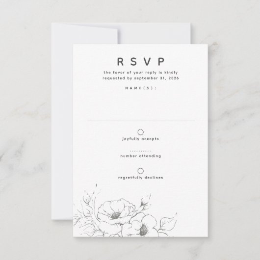 Fleurs Dessin Élégant Mariage minimal RSVP (Devant)