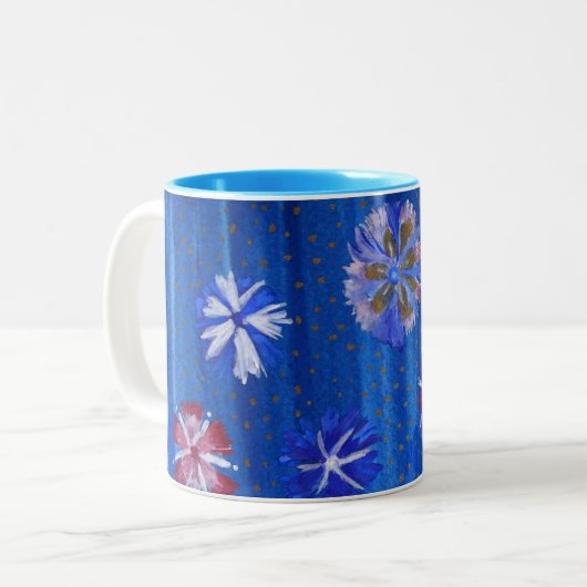 Fleurs Dessin Noir 325 ml Mug à deux tons (Devant gauche)