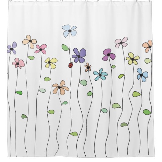 Fleurs dessinées à la main et rideau de douche Lad (Devant)