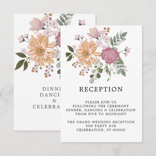 Fleurs d'été Carte de réception de mariage vertica (Devant / Derrière)