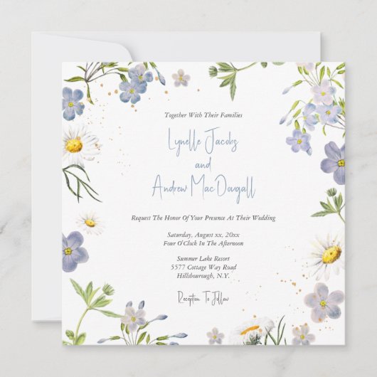 Fleurs d'été Faire-part de mariage bleue (Devant)