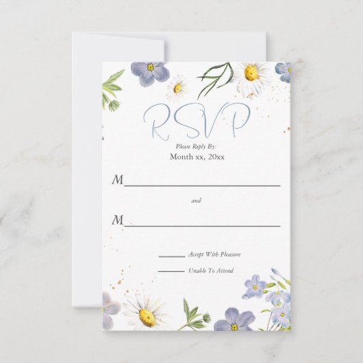 Fleurs d'été Mariage bleu RSVP (Devant)