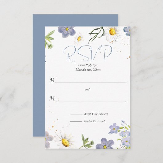 Fleurs d'été Mariage bleu RSVP (Devant / Derrière)