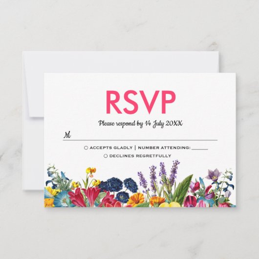 Fleurs d'été vives et colorées Mariage RSVP (Devant)