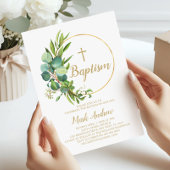 Fleurs d'eucalyptus Baptême Invitation