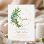 Fleurs d'eucalyptus Baptême Invitation