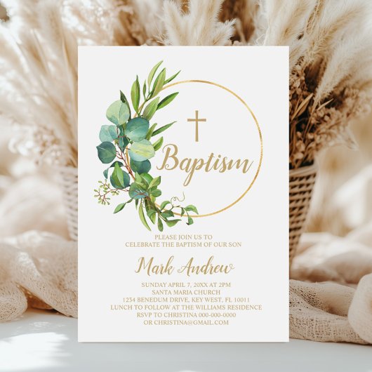 Fleurs d'eucalyptus Baptême Invitation