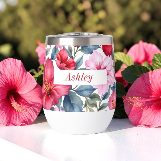 Fleurs d'Hibiscus Aquarelle Rose Rouge