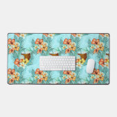 FLEURS D'HIBISCUS ET NOIX DE COCO VERTES ET CORAIL (Clavier et souris)